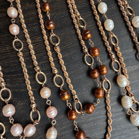 Honora Bronze Pearl Necklace Set Ivory Blush & Chocolate Freshwater Pearl Chains - Picture 8 of 16